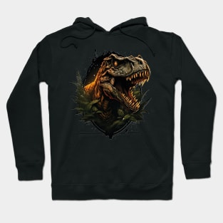 Fury Unleashed: T-Rex Head Emerging from the Undergrowth Hoodie